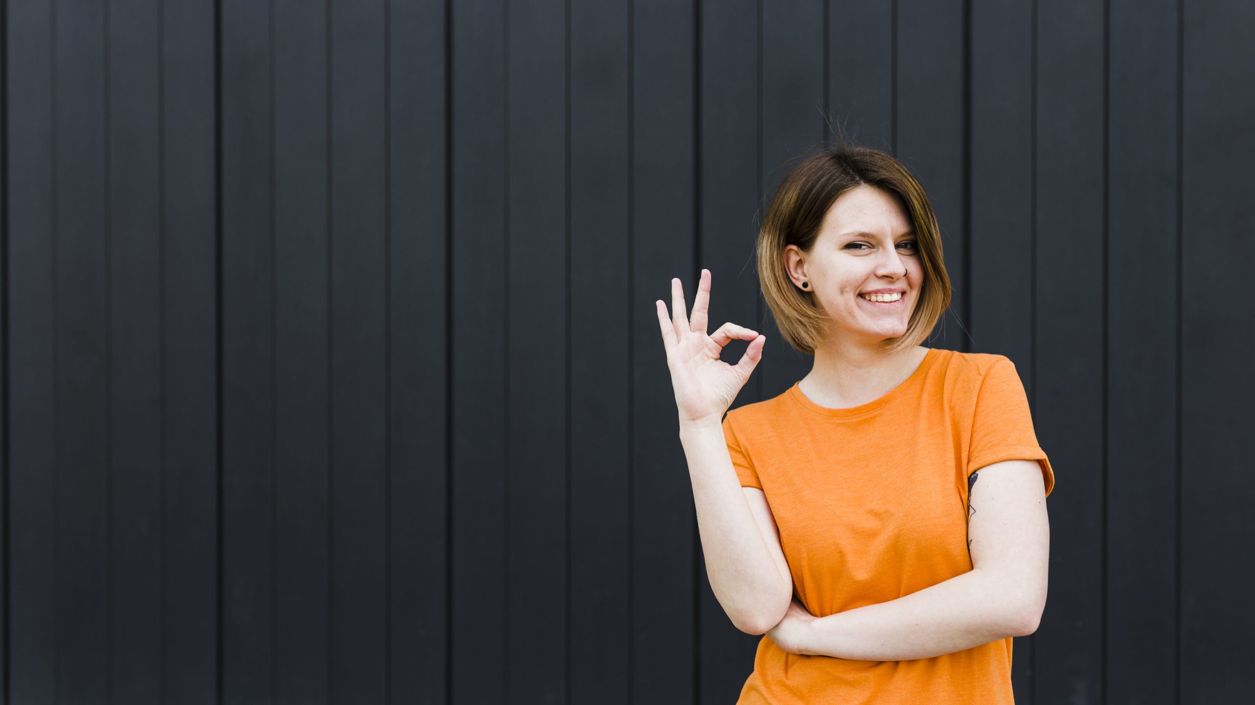 panoramic view smiling portrait young woman